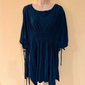 Free People Beach Dark Teal Ruched Tunic coverup oversized boho size xs s